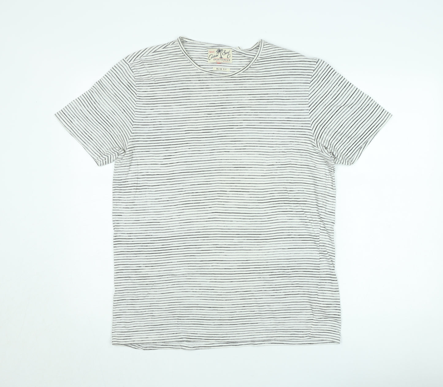 Next Unisex White Striped Slim Fit Cotton T-Shirt M