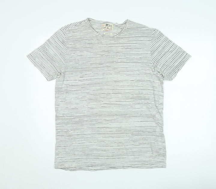 Next Unisex White Striped Slim Fit Cotton T-Shirt M
