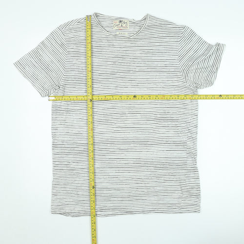 Next Unisex White Striped Slim Fit Cotton T-Shirt M