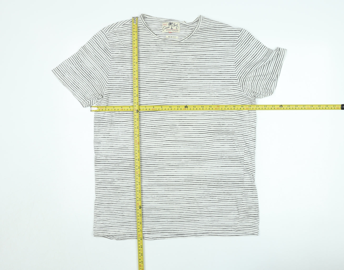 Next Unisex White Striped Slim Fit Cotton T-Shirt M