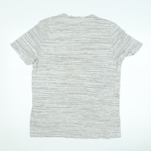 Next Unisex White Striped Slim Fit Cotton T-Shirt M