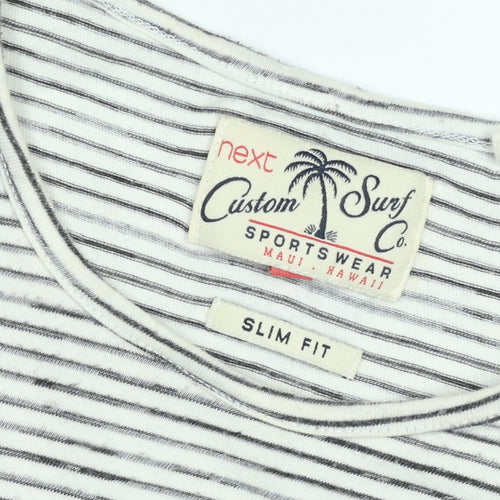 Next Unisex White Striped Slim Fit Cotton T-Shirt M