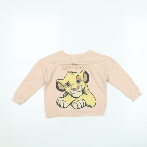 Disney Lion King Girls Beige Jumper Size 2-3 Years Crew Neck Cotton
