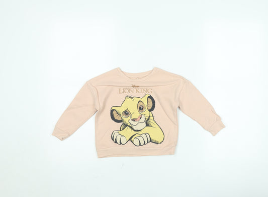 Disney Lion King Girls Beige Jumper Size 2-3 Years Crew Neck Cotton