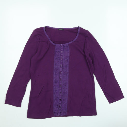 Planet Women's Purple 3/4 Sleeve Button Pleated Tunic Blouse Size 12