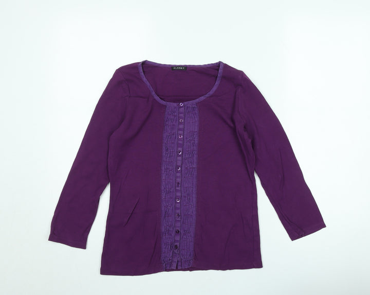 Planet Women's Purple 3/4 Sleeve Button Pleated Tunic Blouse Size 12