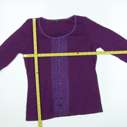 Planet Women's Purple 3/4 Sleeve Button Pleated Tunic Blouse Size 12