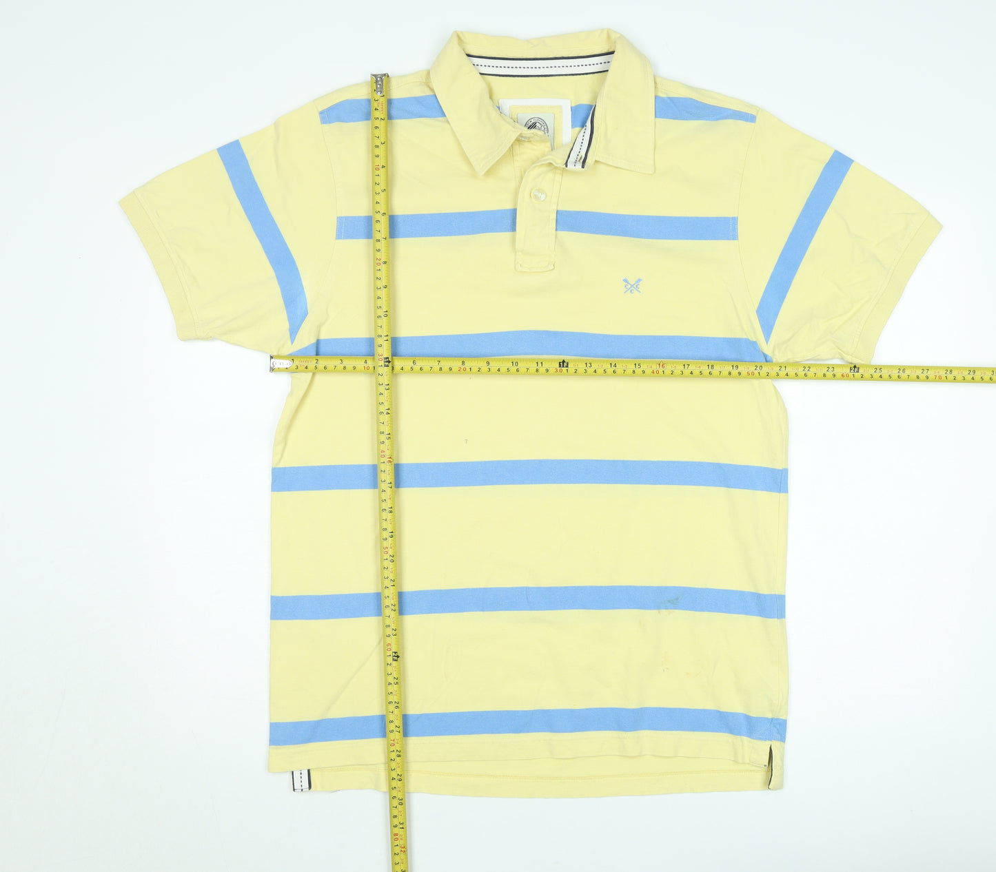 Crew Clothing Co Men's Yellow Blue Striped Polo Shirt XL Tailored Fit