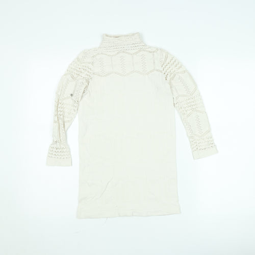 Savida Women’s Ivory Lace Roll Neck Long Sleeve Blouse Size S