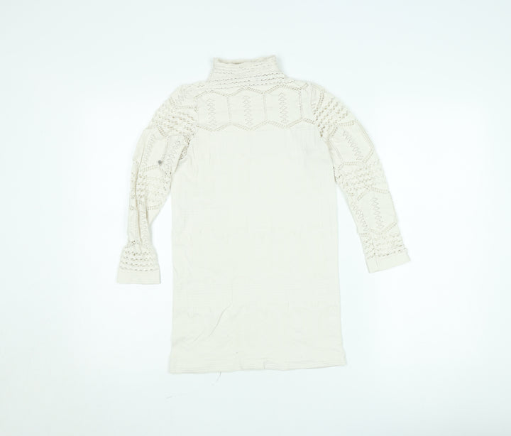 Savida Women’s Ivory Lace Roll Neck Long Sleeve Blouse Size S
