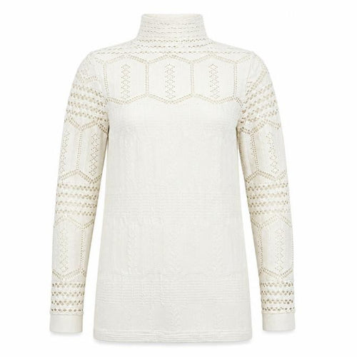Savida Women’s Ivory Lace Roll Neck Long Sleeve Blouse Size S