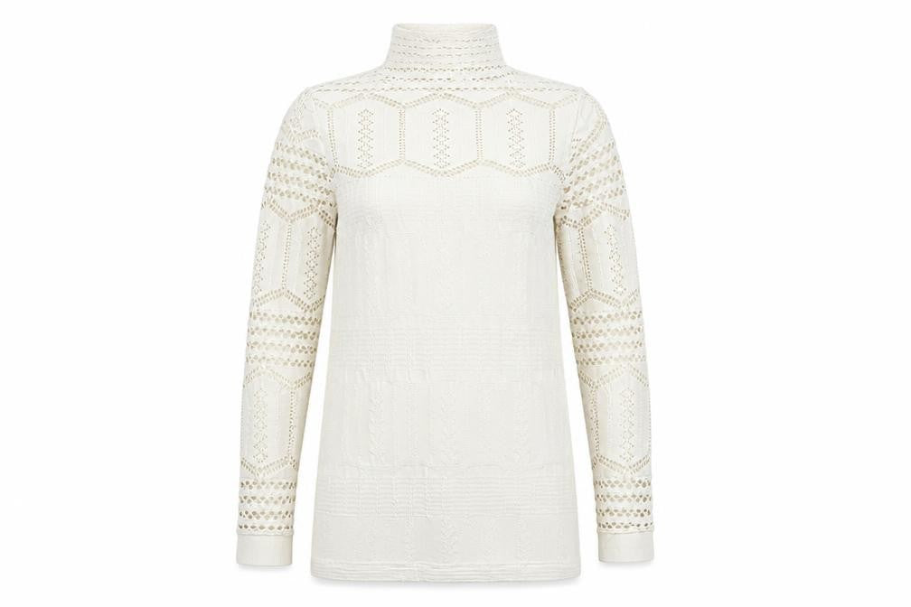 Savida Women’s Ivory Lace Roll Neck Long Sleeve Blouse Size S