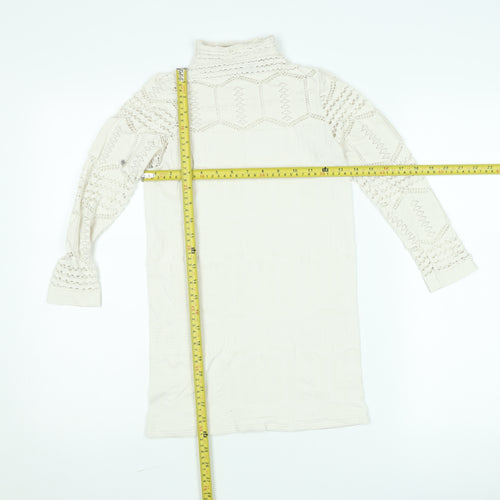 Savida Women’s Ivory Lace Roll Neck Long Sleeve Blouse Size S