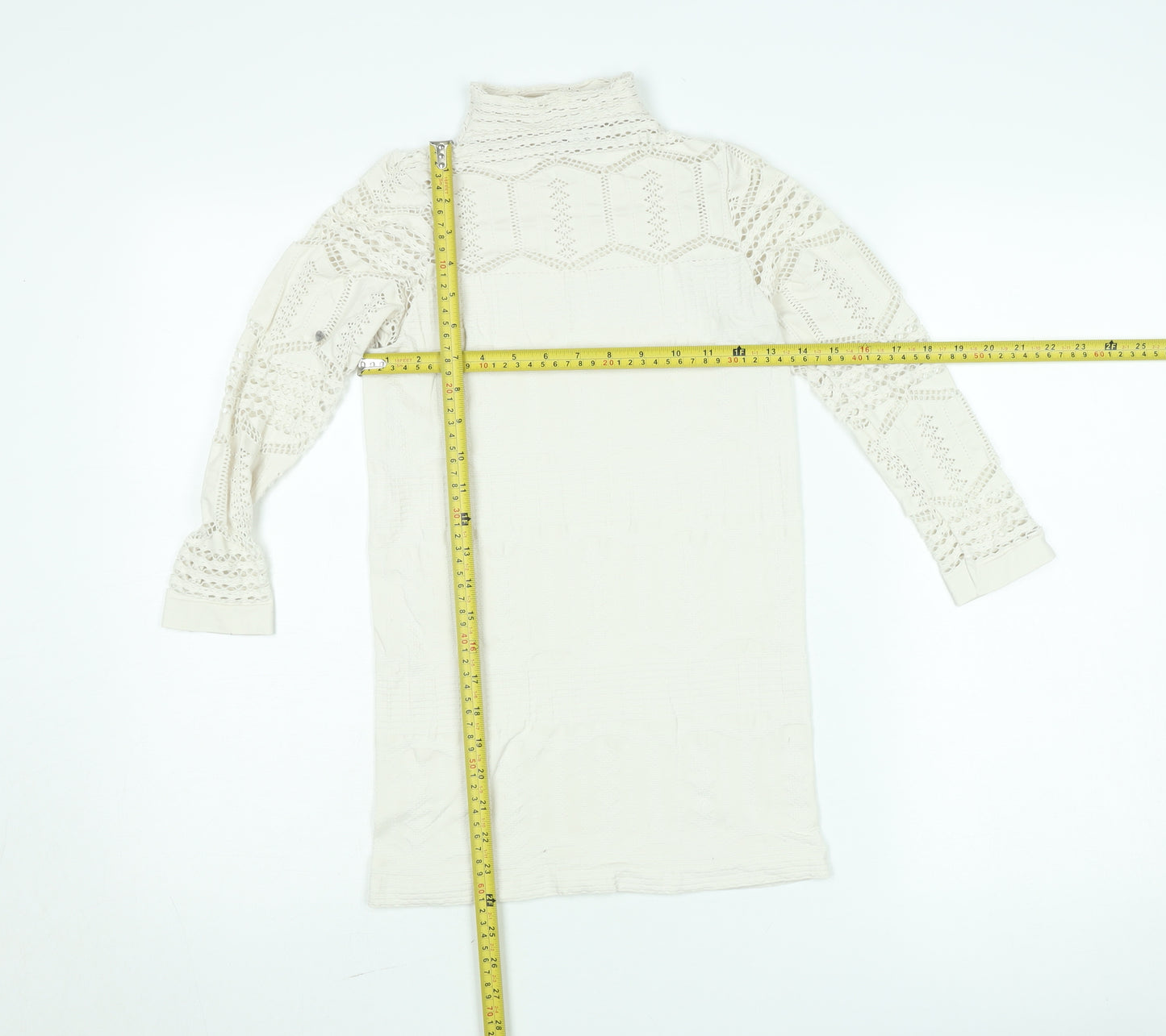 Savida Women’s Ivory Lace Roll Neck Long Sleeve Blouse Size S