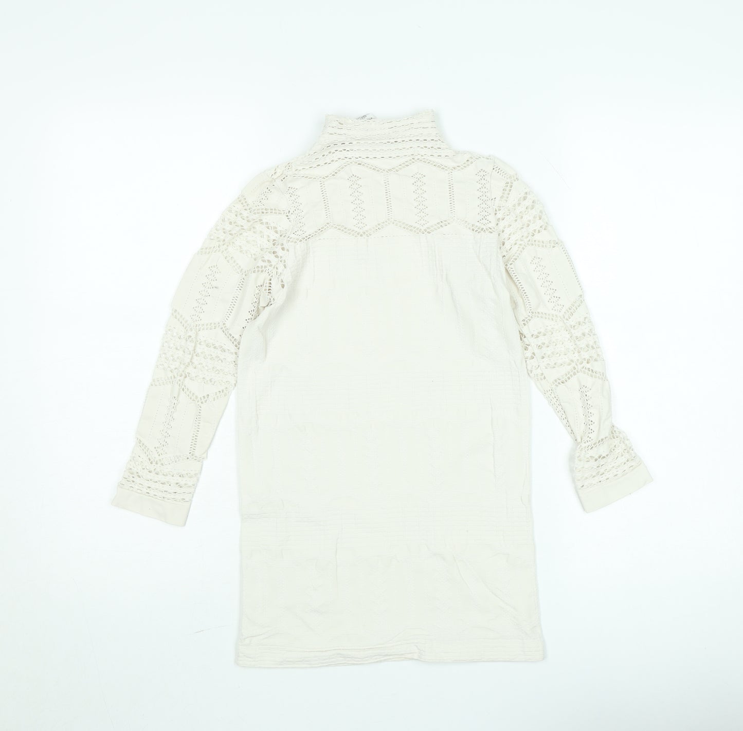 Savida Women’s Ivory Lace Roll Neck Long Sleeve Blouse Size S