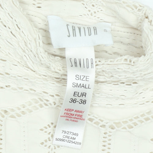 Savida Women’s Ivory Lace Roll Neck Long Sleeve Blouse Size S