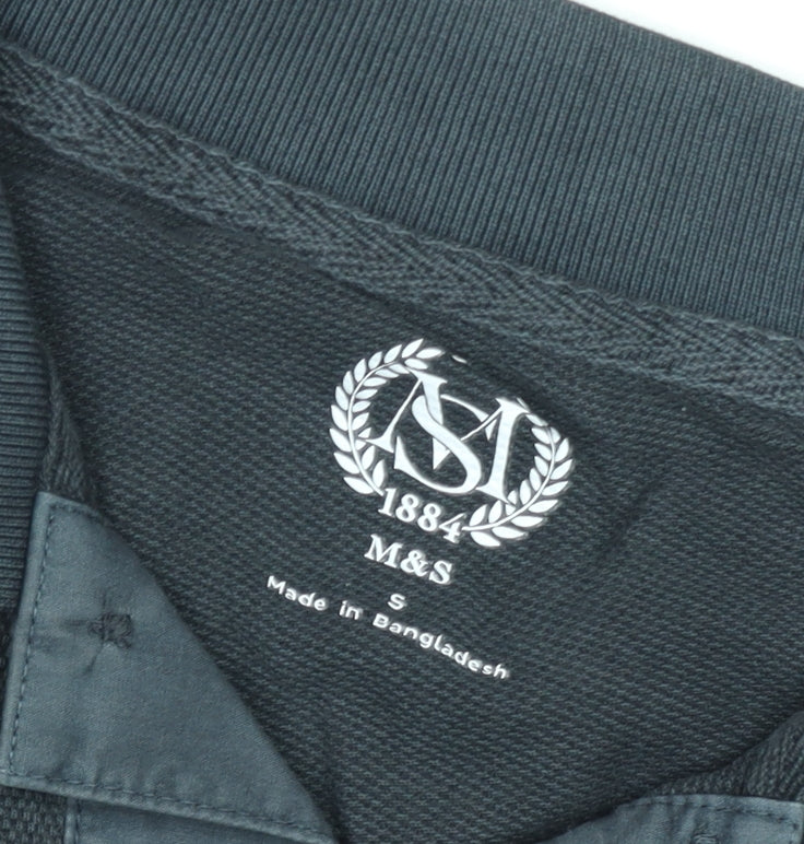 Marks and Spencer Men's Black Short Sleeve Cotton Polo Shirt Size S