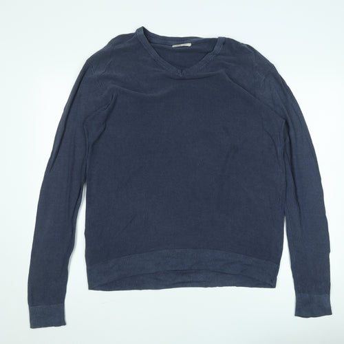 H.E. by Mango Men's Blue Cotton V-Neck Jumper Size L