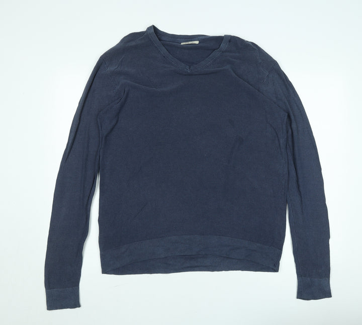 H.E. by Mango Men's Blue Cotton V-Neck Jumper Size L