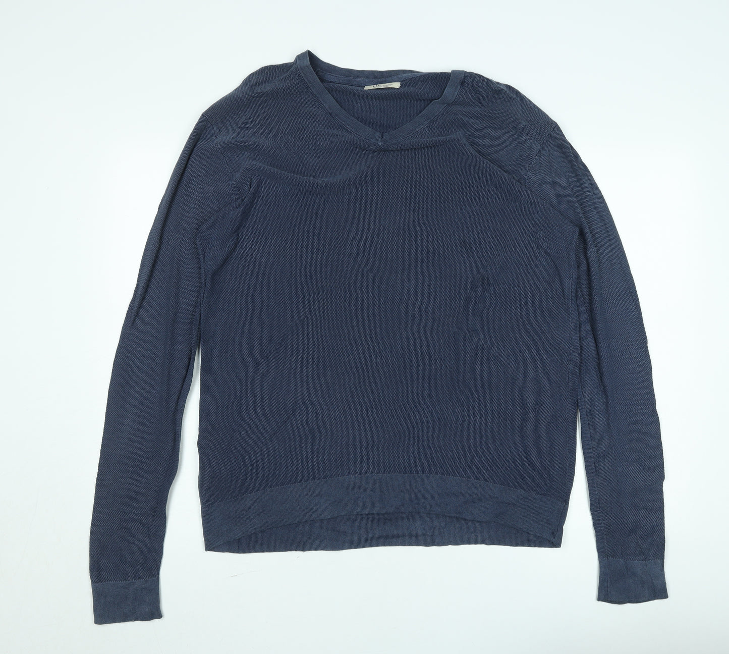 H.E. by Mango Men's Blue Cotton V-Neck Jumper Size L