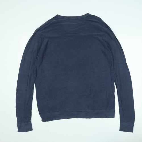 H.E. by Mango Men's Blue Cotton V-Neck Jumper Size L