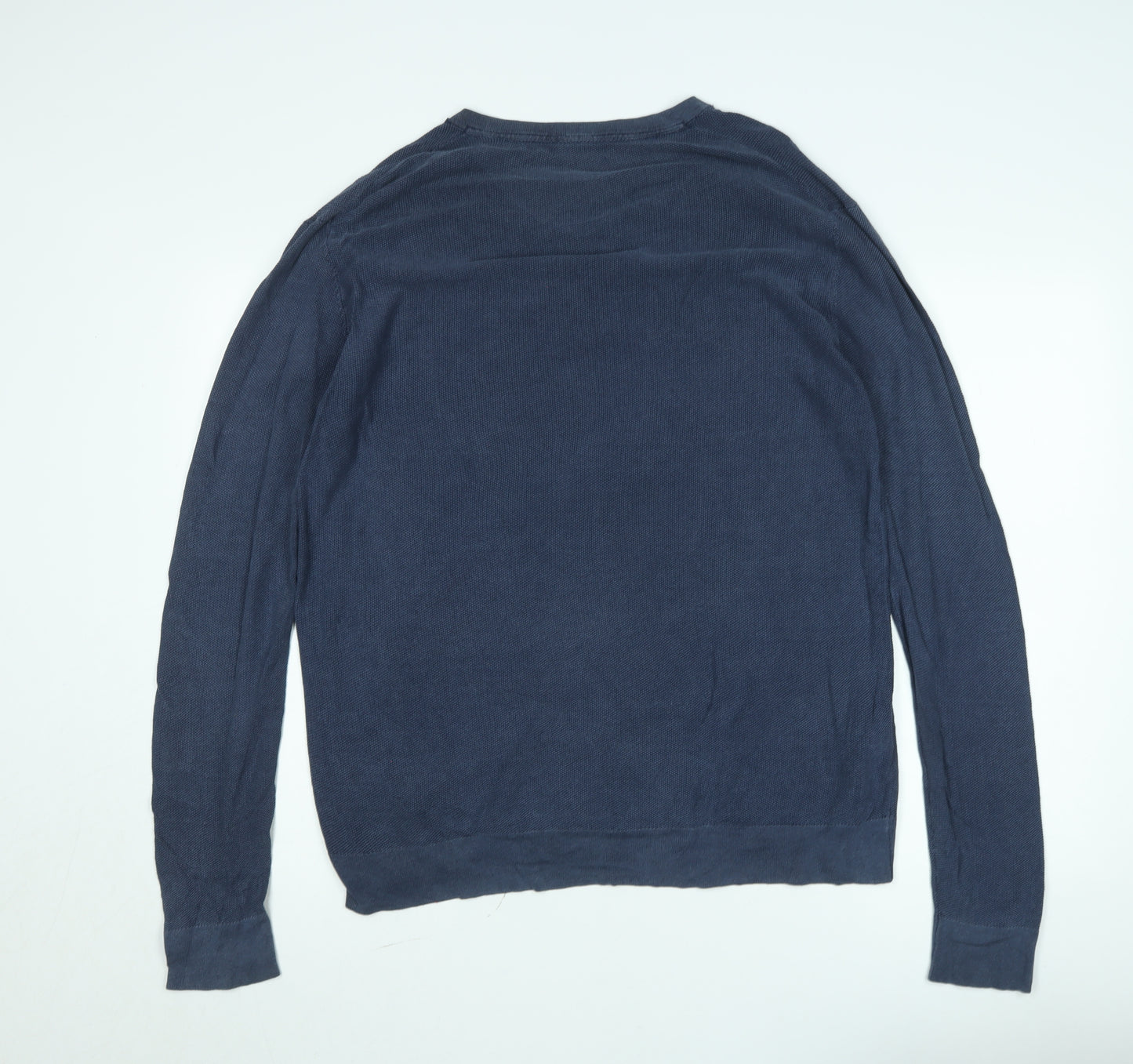 H.E. by Mango Men's Blue Cotton V-Neck Jumper Size L