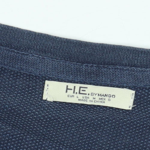 H.E. by Mango Men's Blue Cotton V-Neck Jumper Size L