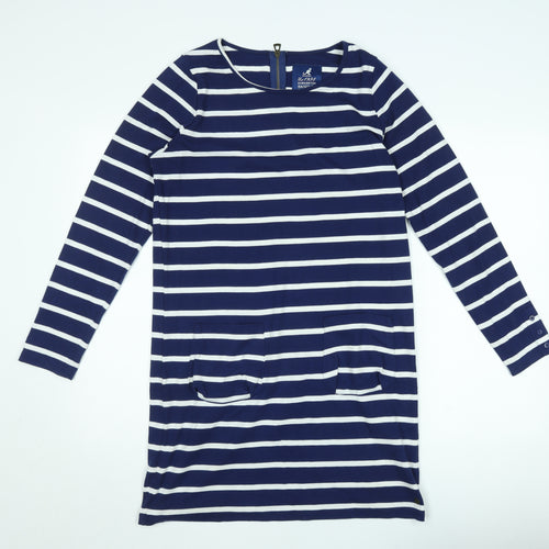 Kangol Women’s Blue White Striped Shift Dress Size 10 Long Sleeve Casual