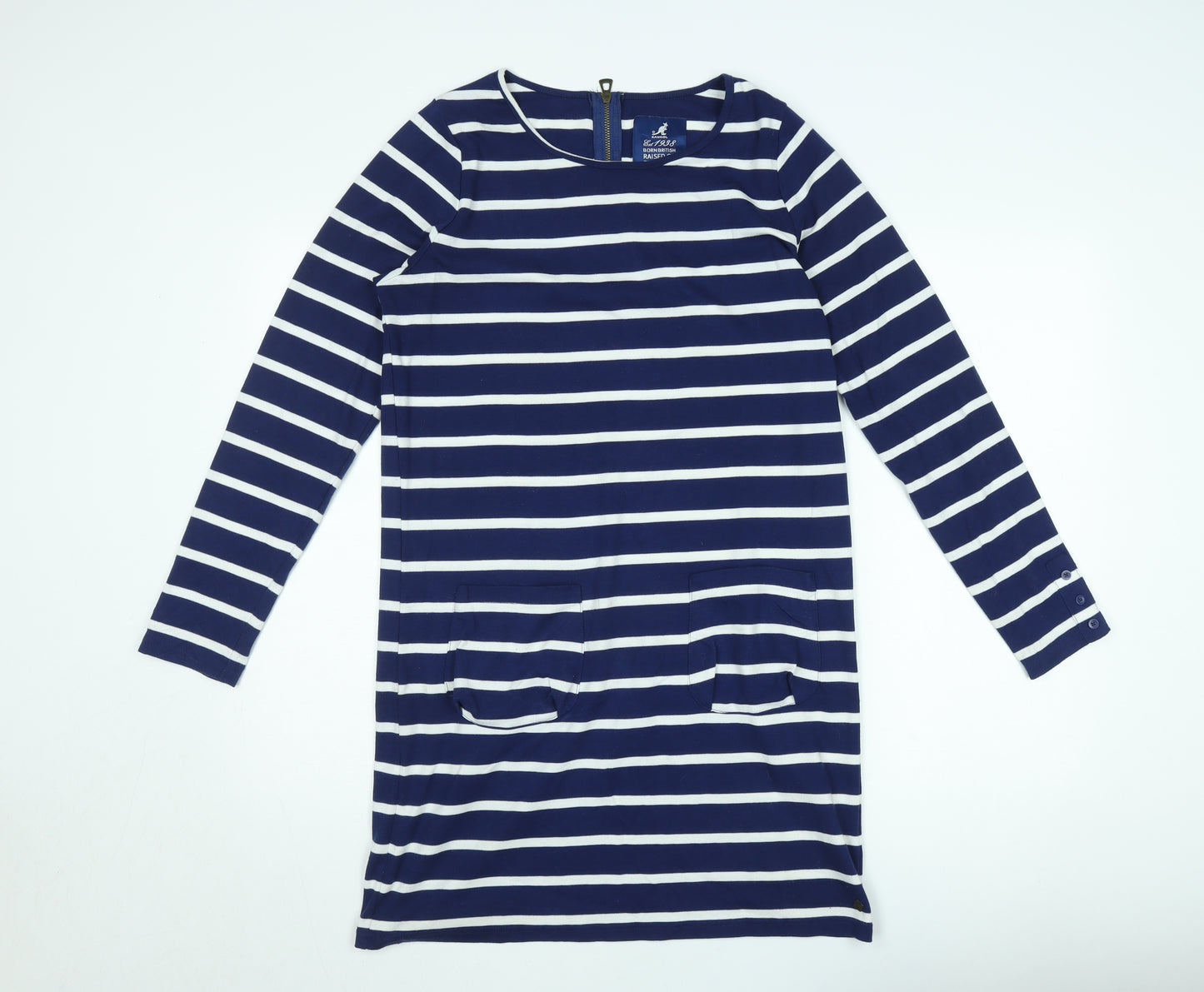 Kangol Women’s Blue White Striped Shift Dress Size 10 Long Sleeve Casual