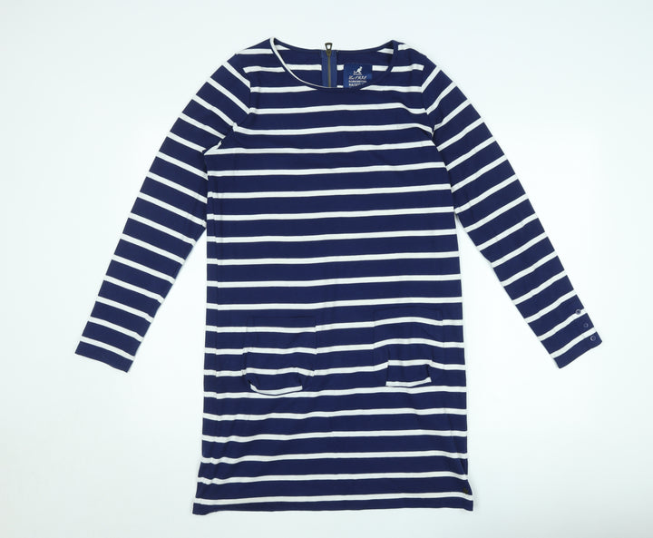Kangol Women’s Blue White Striped Shift Dress Size 10 Long Sleeve Casual