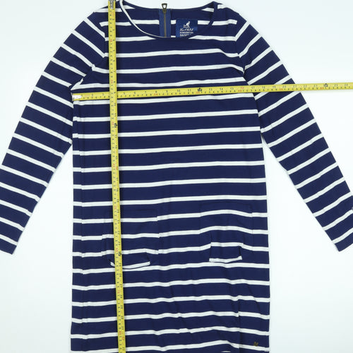 Kangol Women’s Blue White Striped Shift Dress Size 10 Long Sleeve Casual