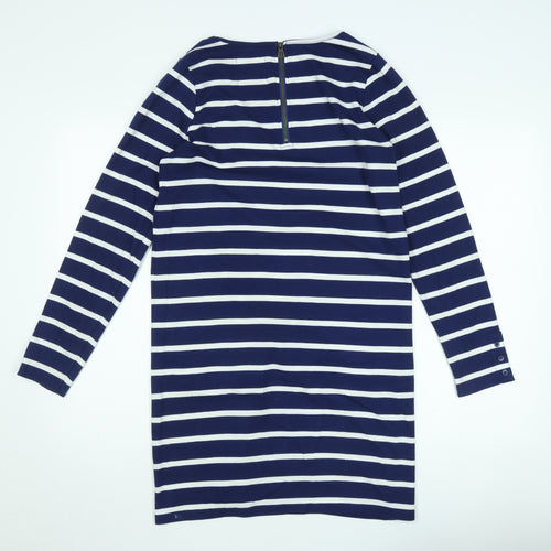 Kangol Women’s Blue White Striped Shift Dress Size 10 Long Sleeve Casual