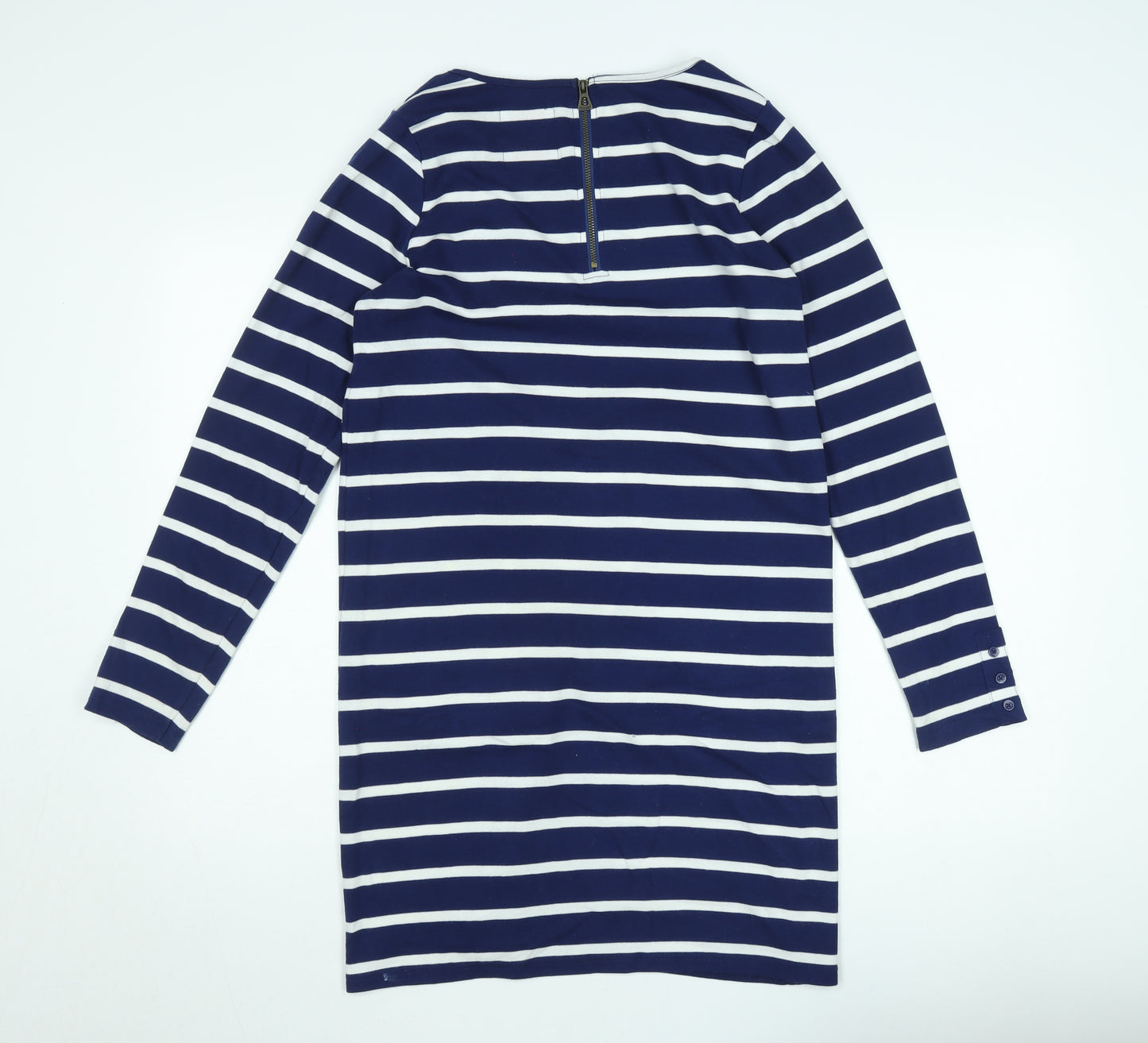 Kangol Women’s Blue White Striped Shift Dress Size 10 Long Sleeve Casual