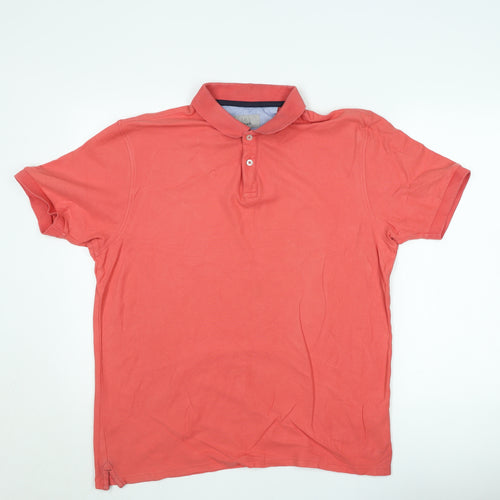 Marks and Spencer Men's Red Cotton Regular Fit Polo Shirt L