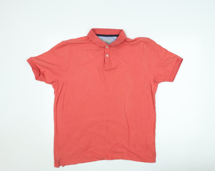 Marks and Spencer Men's Red Cotton Regular Fit Polo Shirt L