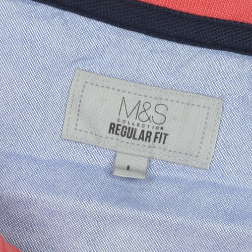 Marks and Spencer Men's Red Cotton Regular Fit Polo Shirt L