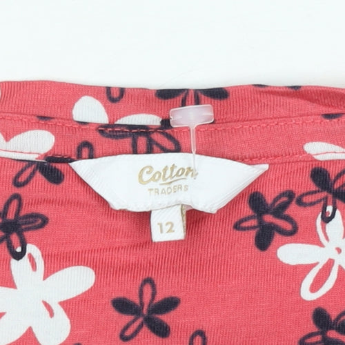 Cotton Traders Women's Pink Floral Short Sleeve Jersey T-Shirt Size 12