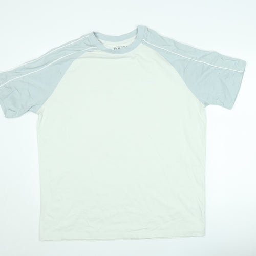 boohooMAN Men's White & Grey Colourblock Crew Neck Short Sleeve T-Shirt Size S