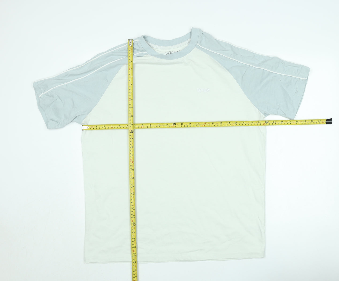 boohooMAN Men's White & Grey Colourblock Crew Neck Short Sleeve T-Shirt Size S