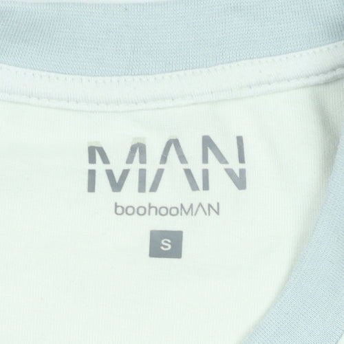boohooMAN Men's White & Grey Colourblock Crew Neck Short Sleeve T-Shirt Size S