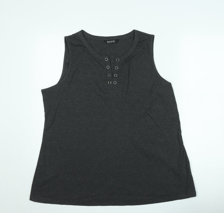 Bloomchic Women’s Black Plus Size 22 Sleeveless Henley Cotton Tank Top