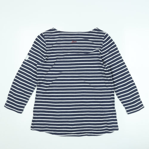 Joules Women's Blue Striped Long Sleeve Boat Neck Cotton T-Shirt Size 12