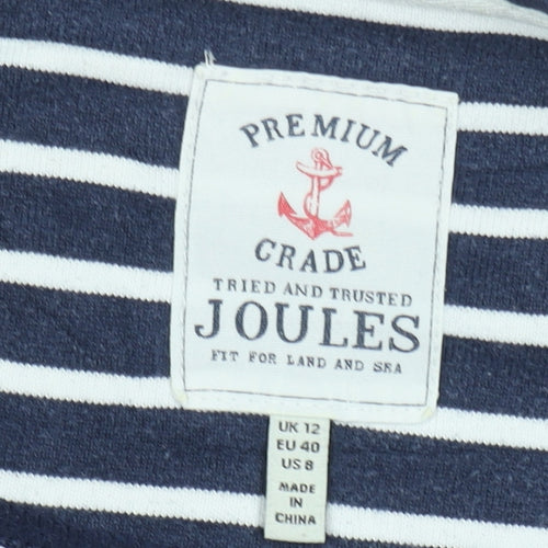 Joules Women's Blue Striped Long Sleeve Boat Neck Cotton T-Shirt Size 12