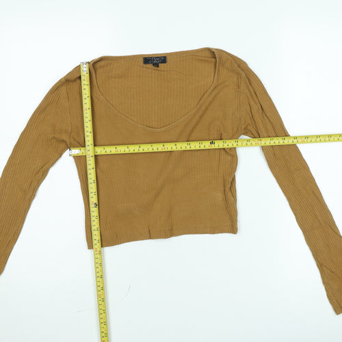 Topshop Women’s Beige Ribbed Long Sleeve Scoop Neck Jumper Size 10