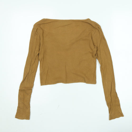 Topshop Women’s Beige Ribbed Long Sleeve Scoop Neck Jumper Size 10