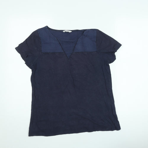 White Stuff Women's Blue Short Sleeve Cotton Lyocell Blouse Size 12