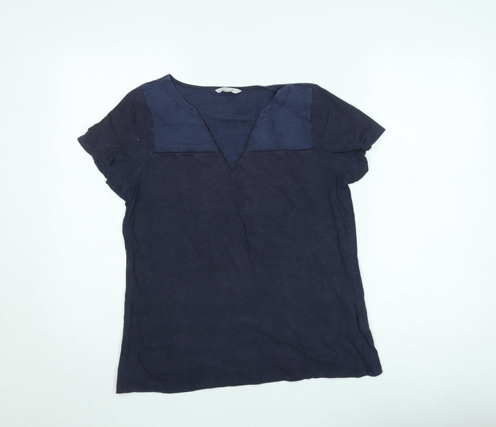 White Stuff Women's Blue Short Sleeve Cotton Lyocell Blouse Size 12