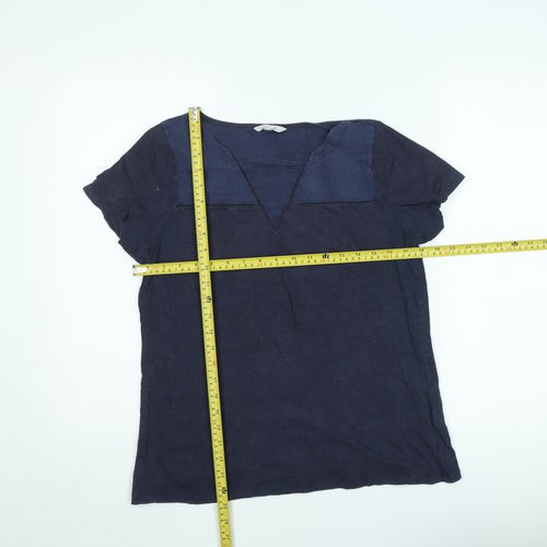 White Stuff Women's Blue Short Sleeve Cotton Lyocell Blouse Size 12
