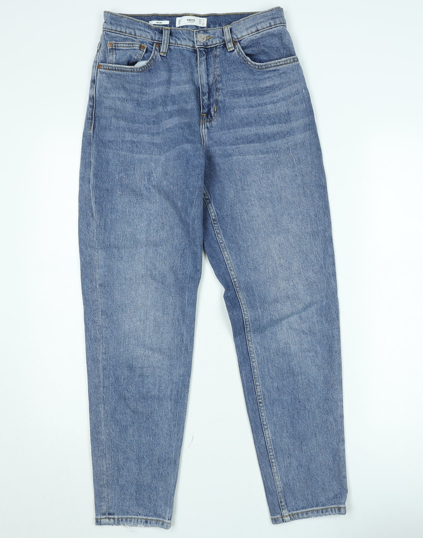 MNG Women Blue High Rise Mom Jeans Size 8 Denim Regular Fit