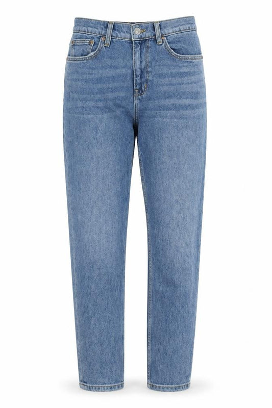Front view of Mango Women Blue High Rise Mom Jeans, size 8, Denim Regular Fit
